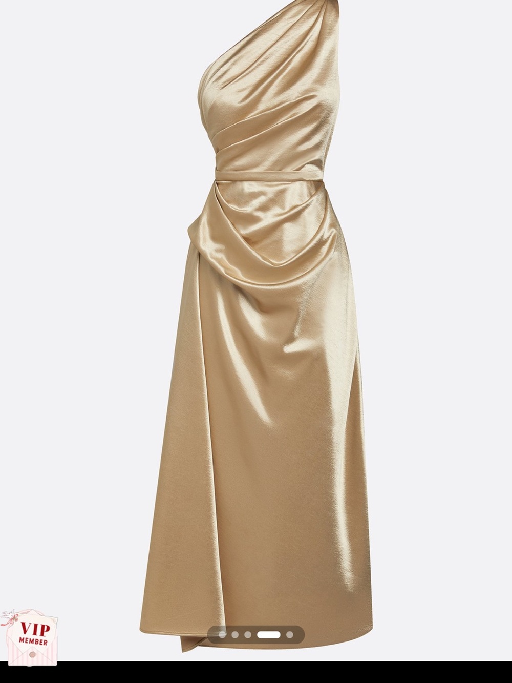 Fehaute Fehaute Champagne Ruched Satin One Shoulder Sleeveless Sheath Midi Dress - Picture 5 of 5